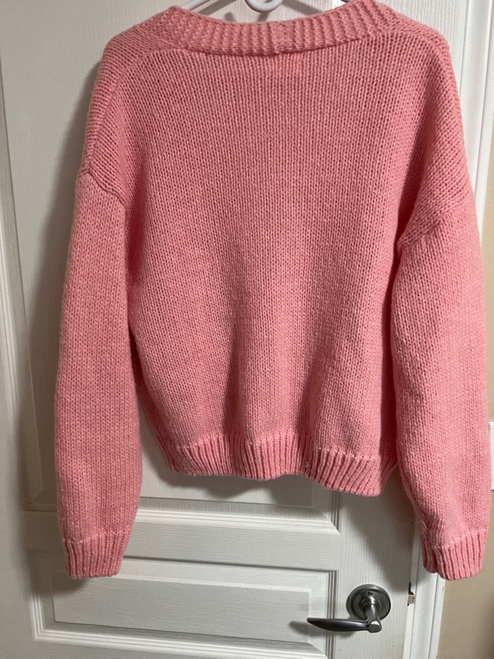 Luna Ivy Pink Strawberry Appliqué V-Neck Cardigan Sweater - Picture 7 of 12